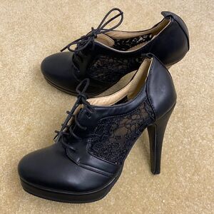 Women’s Black High Heel Booties with Lace Detail EU Size 38 US 7/7.5 NEW